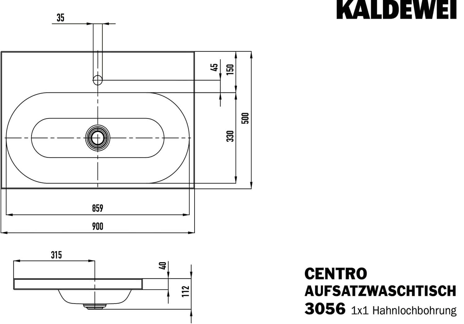 KA WB CENTRO Mod.3056,900x500mm,alpwe, PEFF,AD,m. 1HL,oÜL