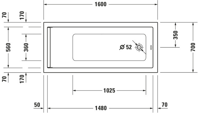 Duravit Starck Whirlwanne 1600x700mm, Einbau Rückenschr.1 Variabel, Combi P, Weiß