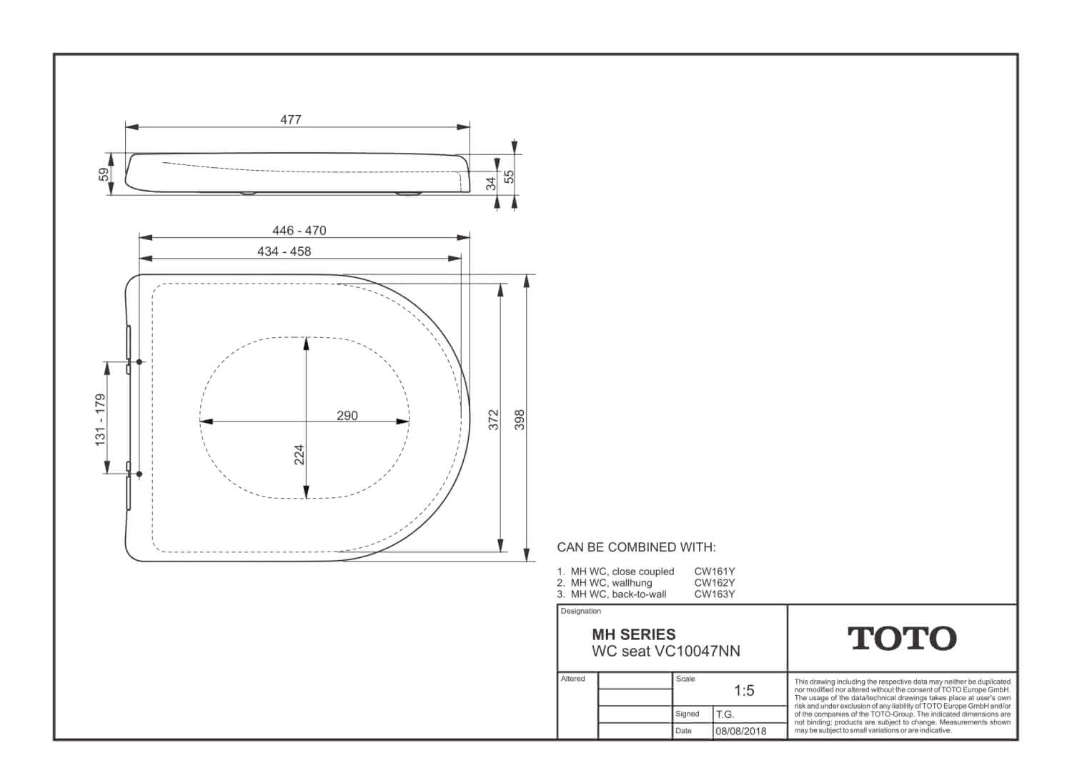 Toto Europe WC-Sitz MH VC10047NN weiß abnehmbar, m.Absenkautomatik, ES-Scharn.