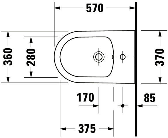 DU Wand-Bidet ME by Starck 570 mm m.ÜL, m.HLB, 1 HL, Durafix, weiß WG