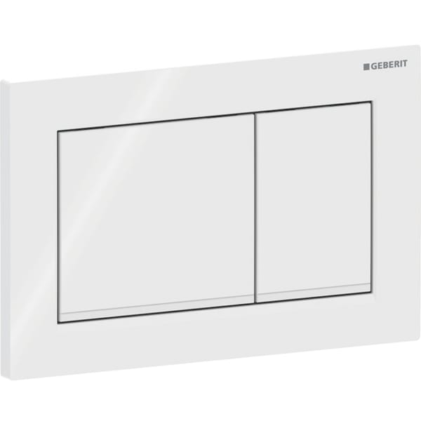 Geberit Omega20 Betätigungsplatte, eckig 2-M-Sp., weiß glzd / weiß matt