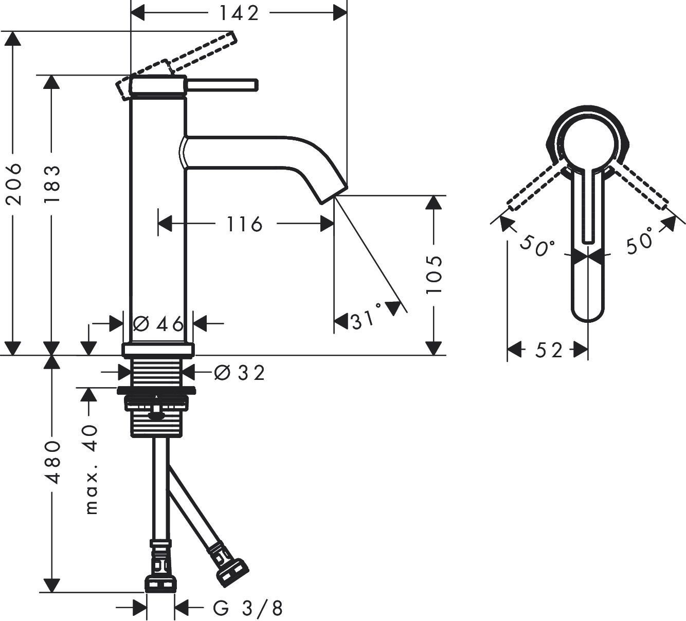 Hansgrohe WTM 110 Tecturis S ohne Ablaufgarnitur chrom