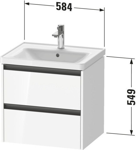 DU WTU wandh. Ketho 2, 2 Schubkästen 549x584x455mm, Weiß Hochglanz