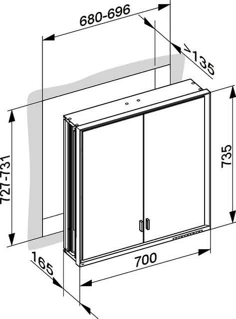 KEUCO SPS R. Lumos 14317, ohne Ablagef., Einbau, silb-elox., 700x735x165mm
