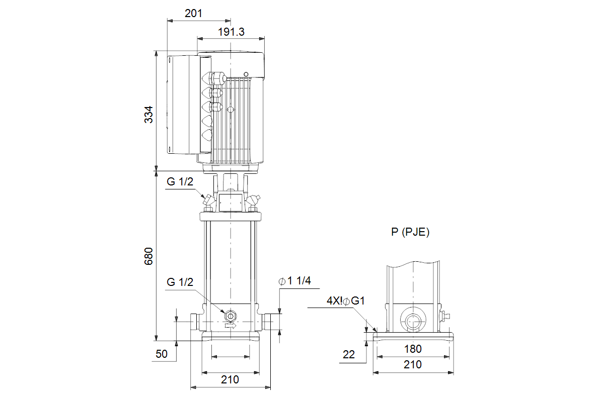 GRUNDFOS Vertikale Kreiselpumpe CRNE1-23 Q-P-T-E-HQQE 3x380-500V 50/60Hz
