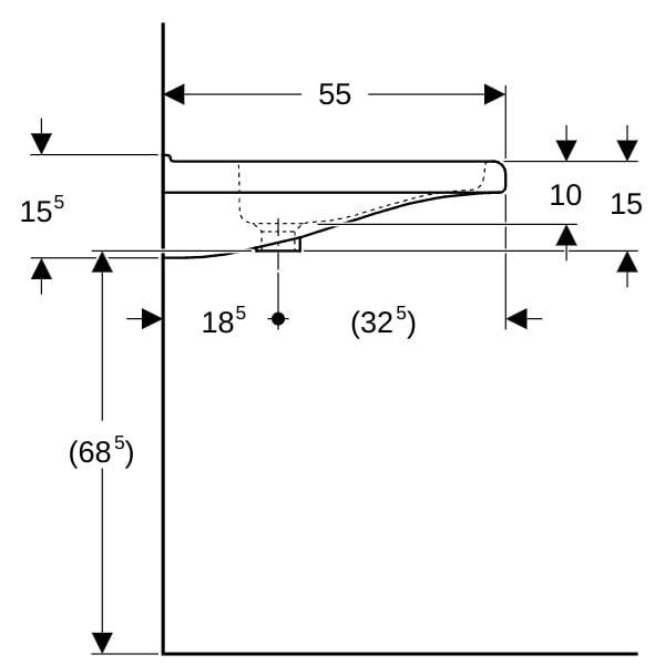 Geberit Renova Comfort WT eckig, barrierefrei 60x55cm, m. Hl., o. Ül., weiß
