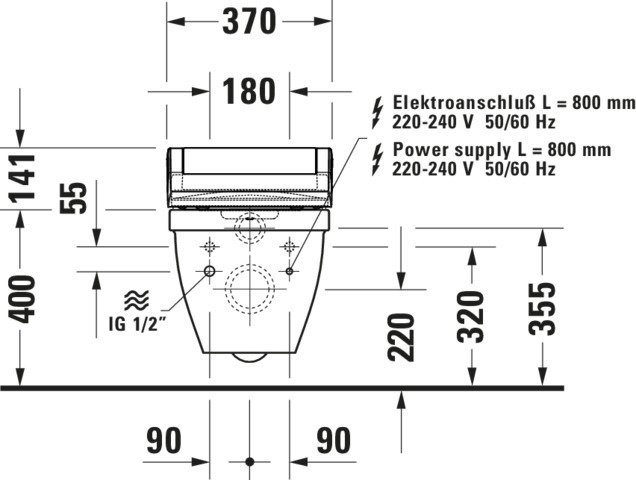 Duravit Wand-WC Starck 3 620 mm, Tiefspüler Durafix,f.SW m.verd.Anschl.,weiß,HYG