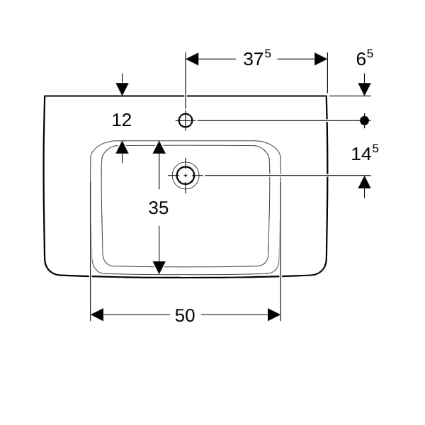 Geberit Renova Plan WT mit Ablagefl., 75x48cm m. Hl., o. Ül., weiß, KeraTect