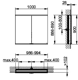 KEUCO Royal Modular 2.0 SPS, bel. 80021, Einb,1Steckd/USB,sb-elox,1000x900x120mm