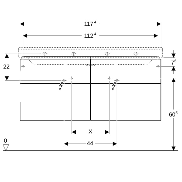 Geberit Xeno2 Unterschrank f. WT m. B:120cm m. 4 Schubl., 117,4x53x46,2cm, greige