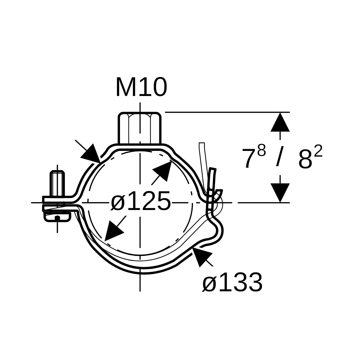Geberit Rohrschelle mit Gewindemuffe M10 verstellbar d125/133