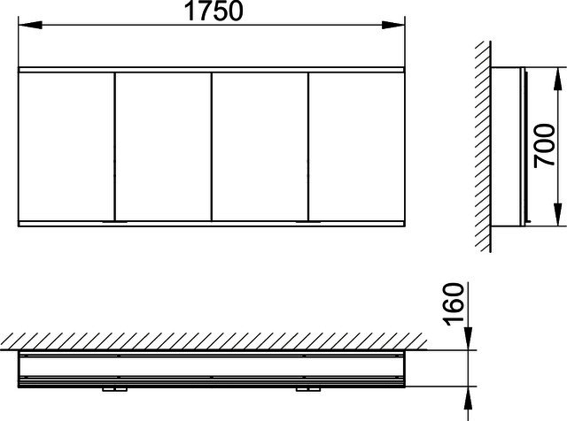 KEUCO Royal Modular 2.0 SPS, bel. 80041, Vorb,4Steckd,sb-elox,1750x700x160mm