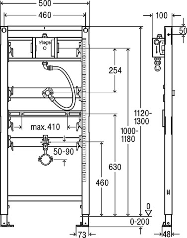 Viega Urinal Element Prevista Dry 8560.32 Wasseranschluss univer. 1120 mm