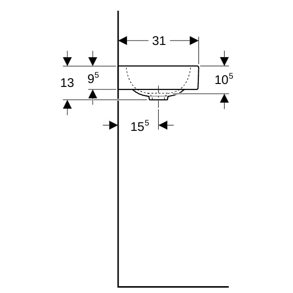 Geberit iCon HWB mit Ablagefläche, 53x31cm Hahnloch links, o. Ül., weiß