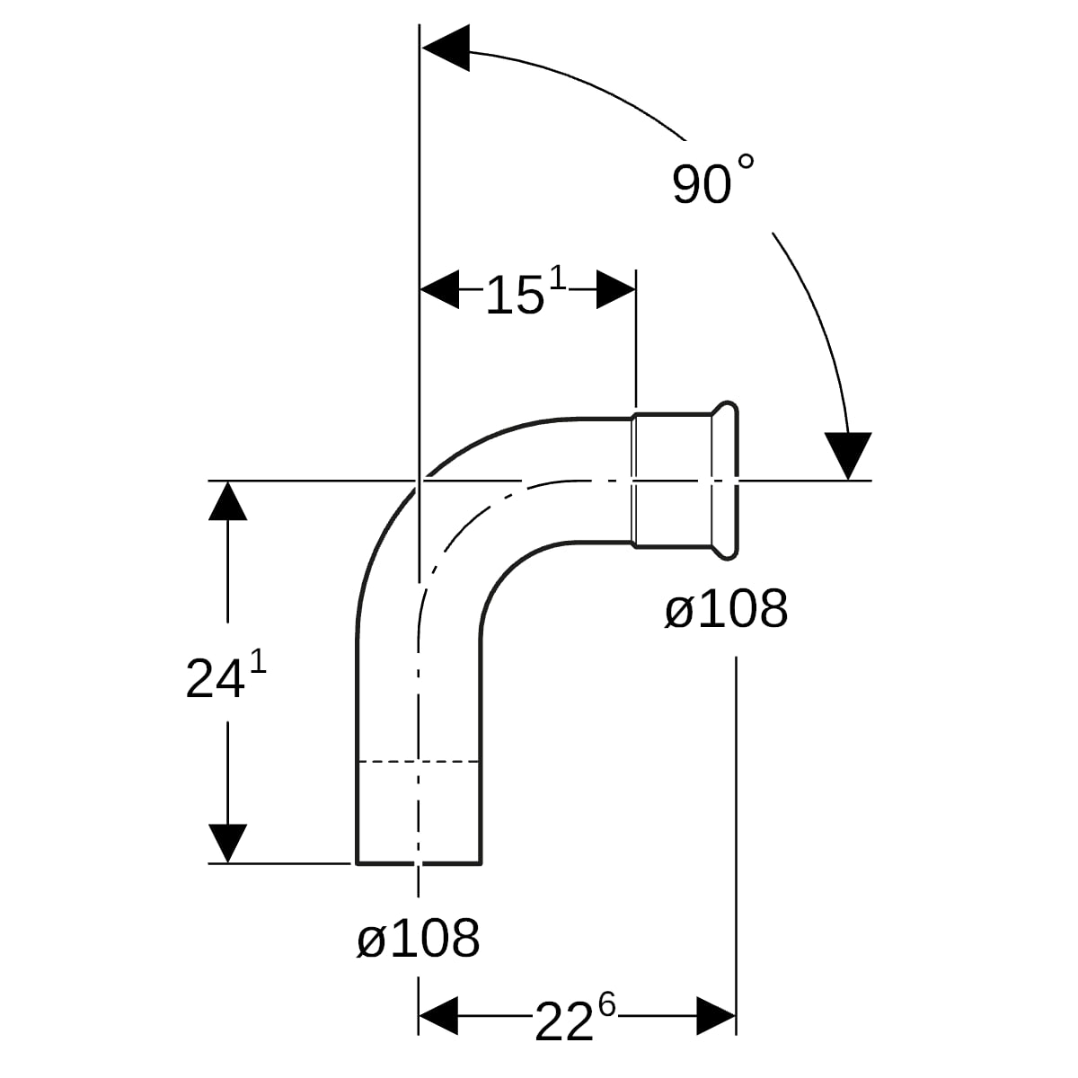 Geberit Mapress Edelstahl Bogen 90Gr d108 mit Einschubende (Gas)