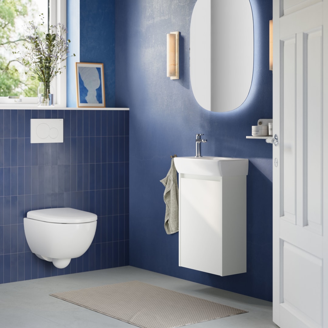 Geberit Renova Compact US für HWB, mit 1 Tür 41,2x60,5x20,1cm, weiß/l. seidenmatt