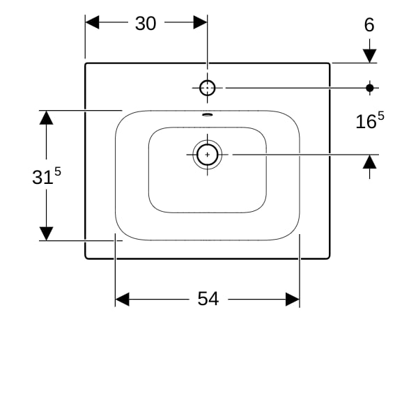 Geberit Renova Plan Möbelwaschtisch, 60x48cm m. Hl., m. Ül., weiß