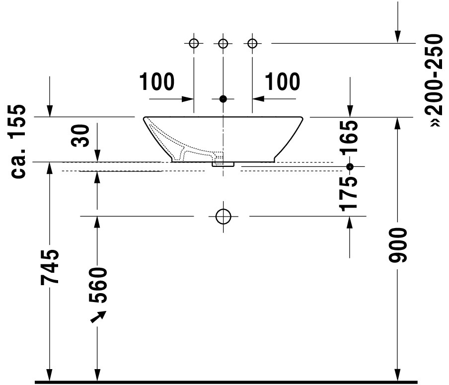DU ASB Design Classics Bacino 550 mm rechteckig, mit ÜL, ohne HLB, weiß