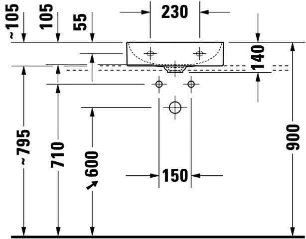 DU Handwaschbecken DuraSquare 450mm o.ÜL, m.HLB, 1.HL, geschl, weiß