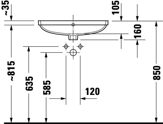 DU Einbau-WT 550 mm, Duravit No.1 weiß Eb.v.unten m. ÜLo.HLB