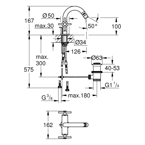 GROHE 2-Griff-Bidetbatt. Atrio 24353 Kreuz-Griff supersteel