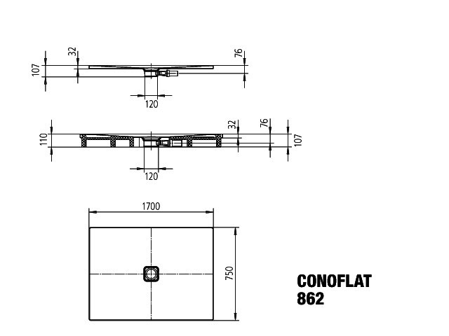 KA DW CONOFLAT mit Wannenträger Mod. 862-2,750x1700mm,pergamon,m. WT