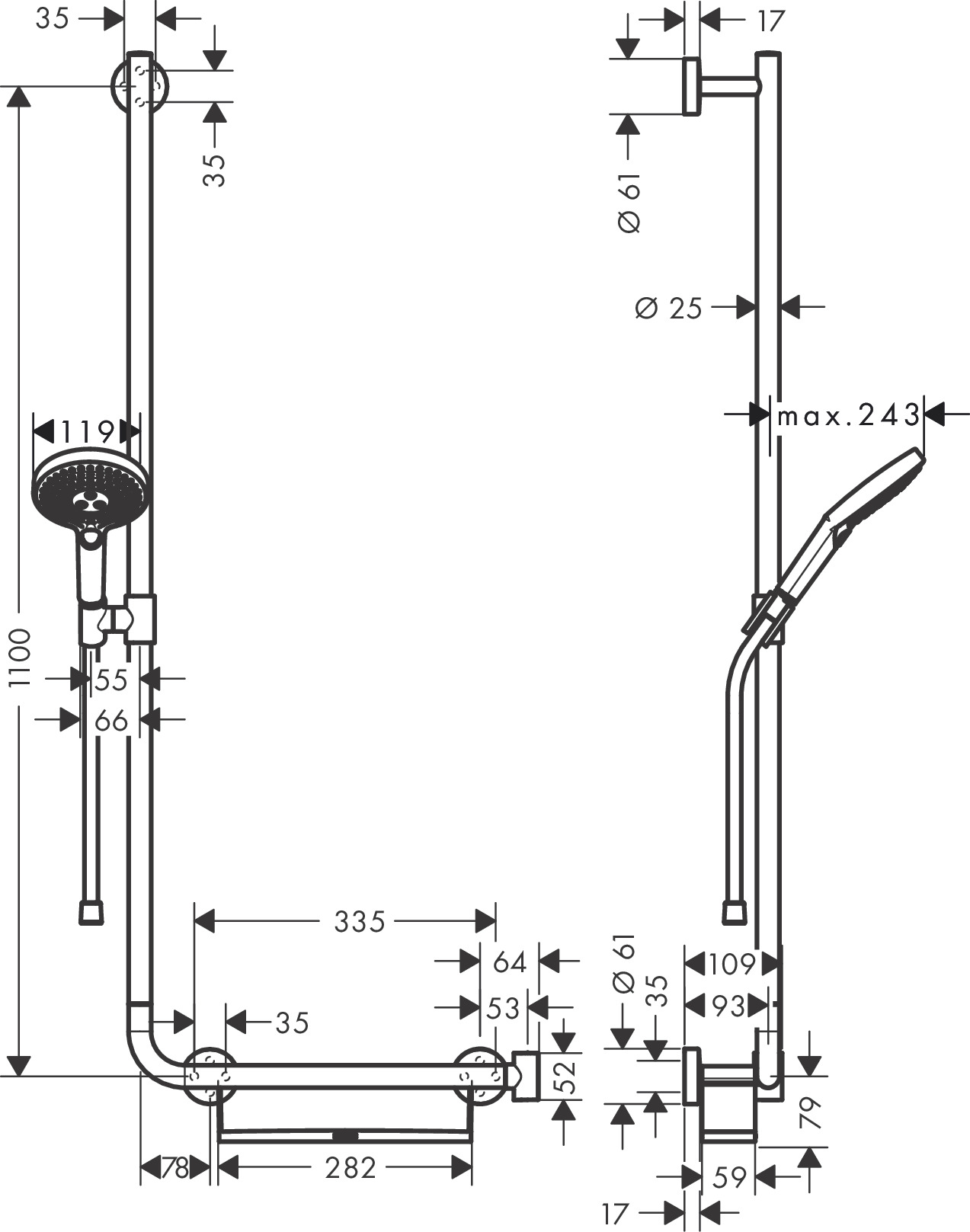 Hansgrohe Brausenset Raindance Select S 120 Unica Comfort 1100mm L chrom