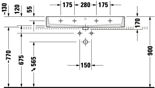 DU Waschtisch Vero Air 1000 mm m.ÜL, m.HLB, ohne HL, geschl., weiß