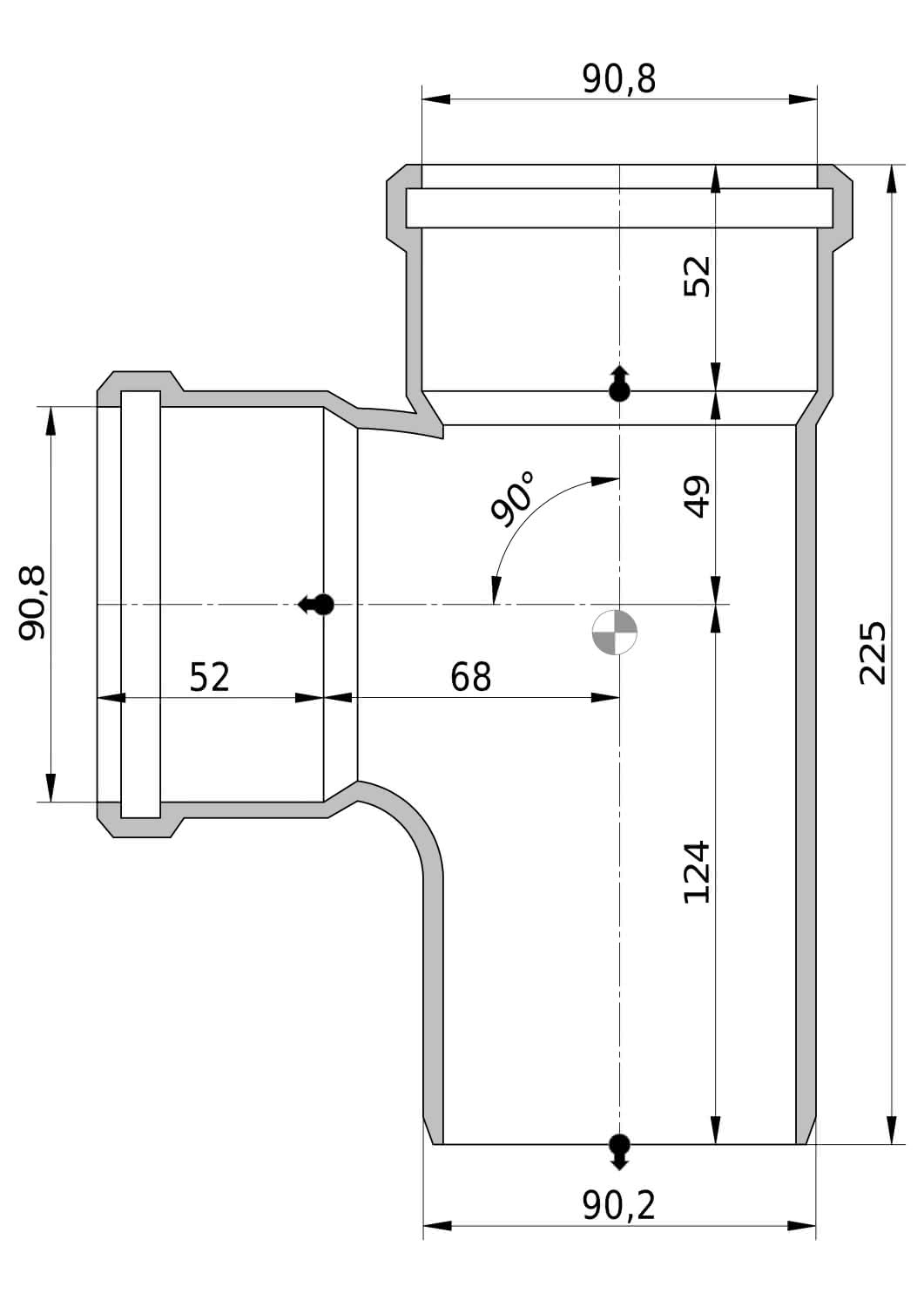 Wavin Abzweig AS+ DN 90x90 88.5 Grad IR
