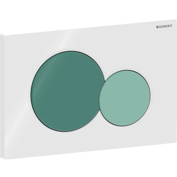 Geberit Sigma01 BetPl., rund, 2-Mengen-Sp. weiß glänzend/grün glzd /hellgrün glzd