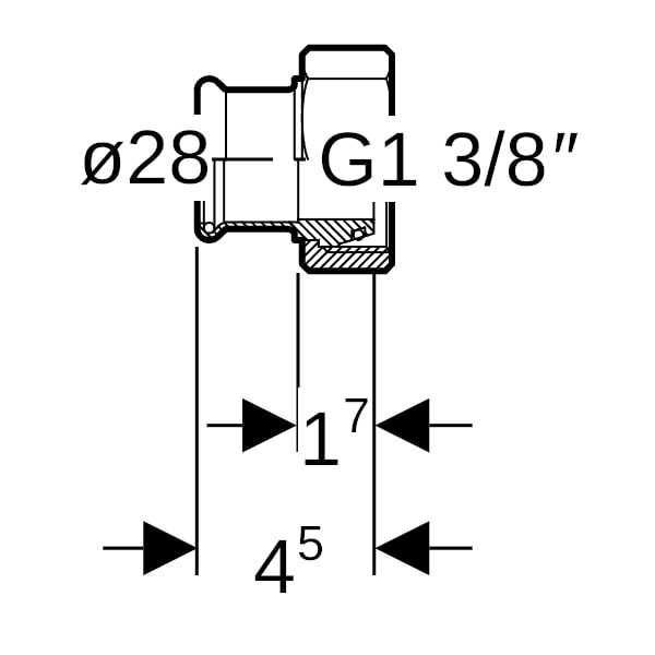 Geberit Mapress Edelstahl Übergang mit Überwurfmutter (Gas) d28-G1 3/8