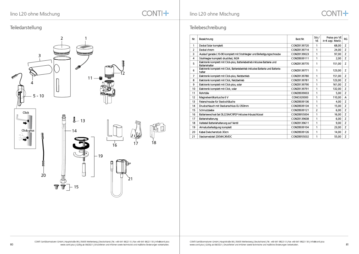 CONTI+ lino elekt. IR Standarm. Batt. o.Misch. Chrom o.Ablg. Click+ L20