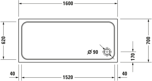 DU D-Code Duschwanne, Rechteckig, 1600x700x85 mm, Weiß, Sanitäracryl, Anti