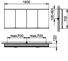 KEUCO Royal Modular 2.0 SPS, DALI 80042, Vorb,oSteckd,sb-elox,1600x700x120mm
