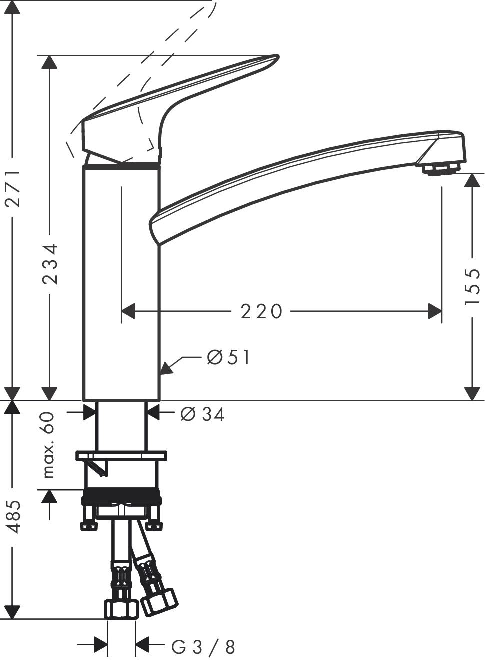 Hansgrohe Spültischmischer 160 Logis M31 Eco CoolStart 1jet chrom