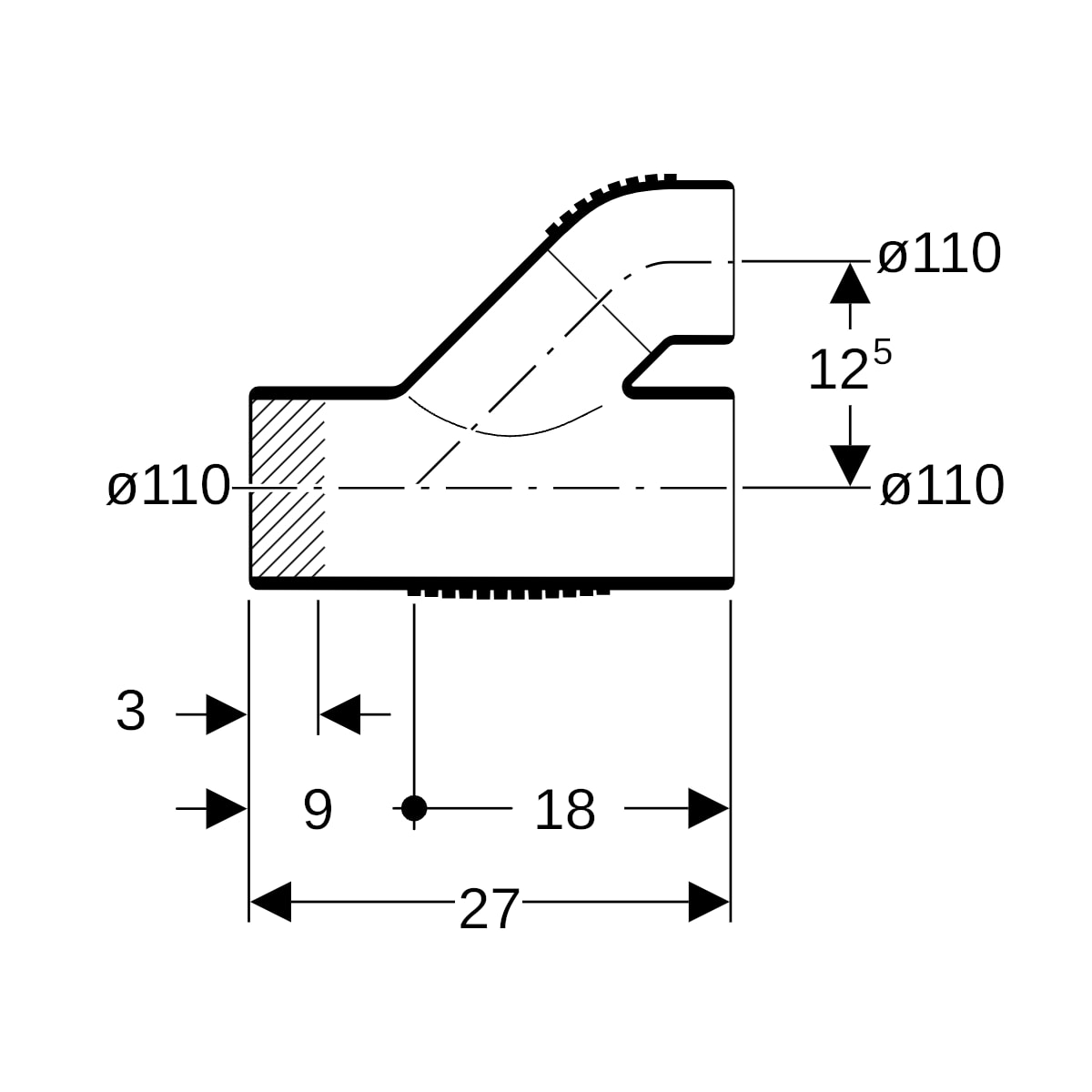 Geberit Silent-db20 Parallelabzweig 45Gr d110/110