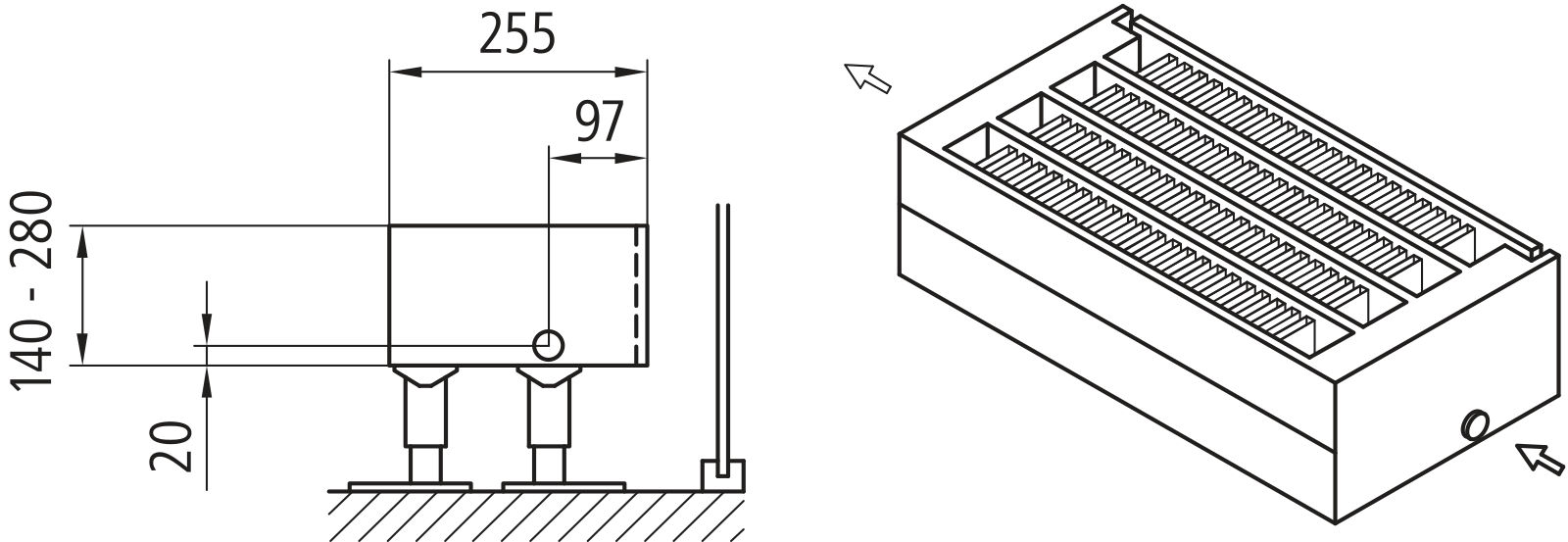 Kermi Kon m. Str. Typ44 BH280x255x1100 QN2384, weiß, 6bar, o. Abd., AB Uni.