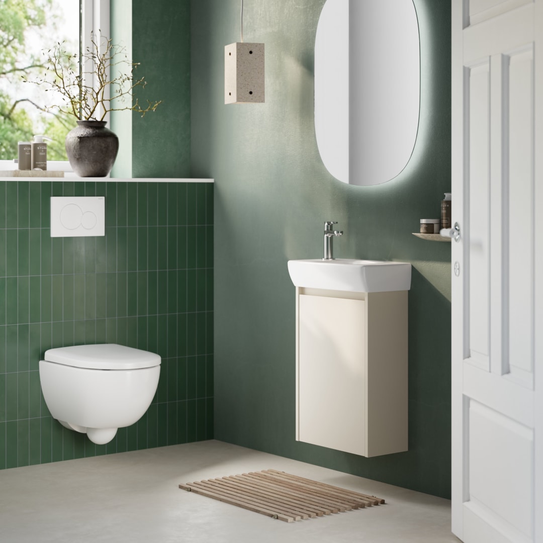 Geberit Renova Compact US für HWB, mit 1 Tür 41,2x60,5x20,1cm, sandgrau/l. seidenmatt