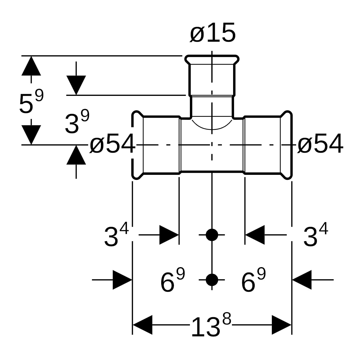 Geberit Mapress Therm T-Stück reduziert d54-15-54