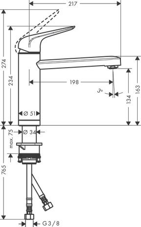 Hansgrohe Spültischmischer 120 Focus M42  Vorfenster 1jet chrom