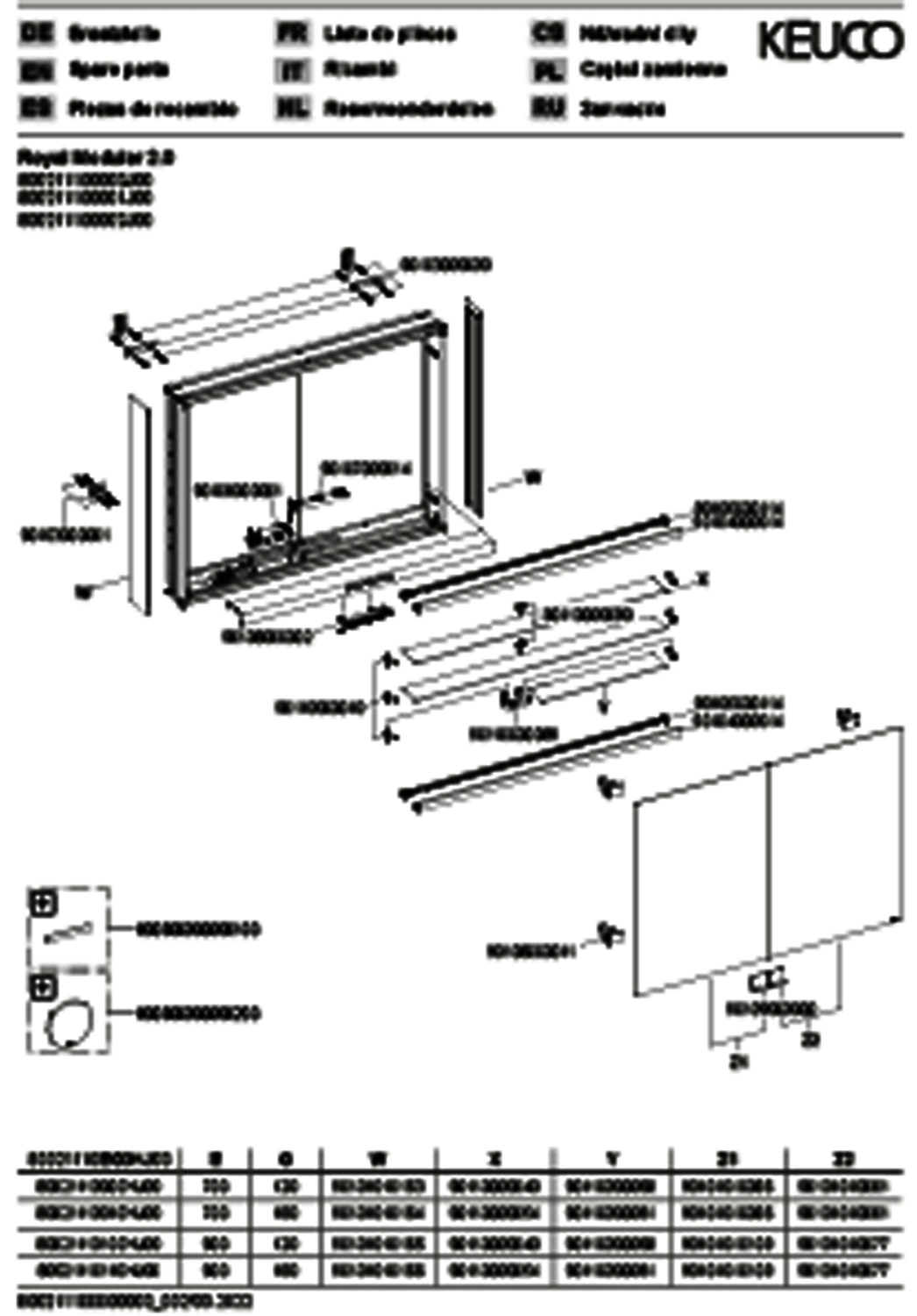 KEUCO Royal Modular 2.0 SPS, bel. 80021, Vorb,2Steckd,sb-elox,1000x900x160mm