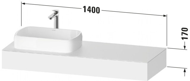Duravit Qatego Konsole, Wandh, 1200x550x170mm Wpl:1,LI,o.Ko-träger,Weiß Matt,Dekor