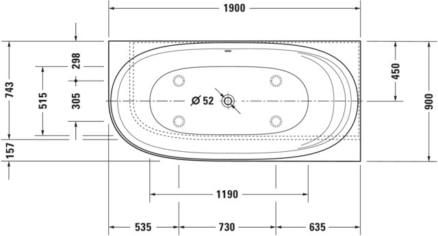 Duravit Cape Cod Whirlw. 1900x900mm Ecke R Nahtl.VK, Rückensch.1,Air-Syst.,Weiß M.