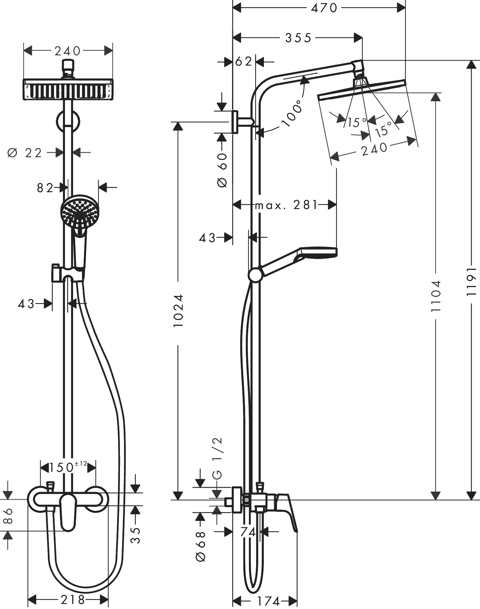 Hansgrohe Showerpipe Crometta E 240 Einhebelmischer chrom