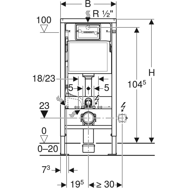 Geberit DuofixBasic Element für WWC, 112 cm mit Delta UP-SPK 12 cm, Wandanker