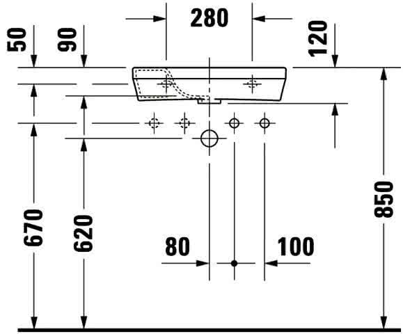 DU Handwaschbecken DuraStyle 500 mm ohne ÜL, mit HLB, ohne HL, weiß