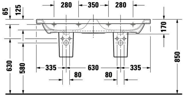 DU Doppel-WT,Möbel-DWT DuraStyle 1300mm m.ÜL, m.HLB, 1 HL je Becken, weiß