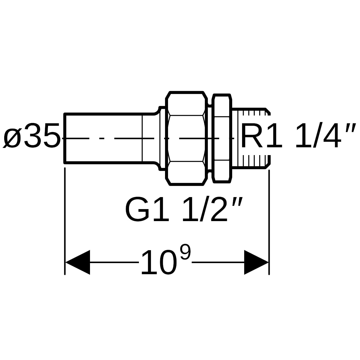Geberit Mapress Edelstahl Übergangsverschr. mit AG und Einschubende d35-R1 1/4