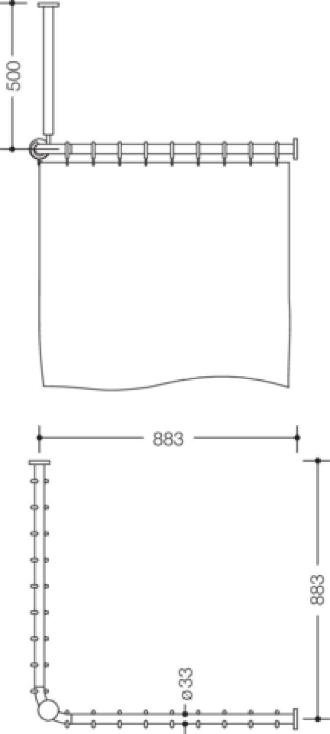 HEWI VH-Stange Ser 801,A1/2:883,kürzb., Deckenabh. A:500, DUVO Poly. reinweiß