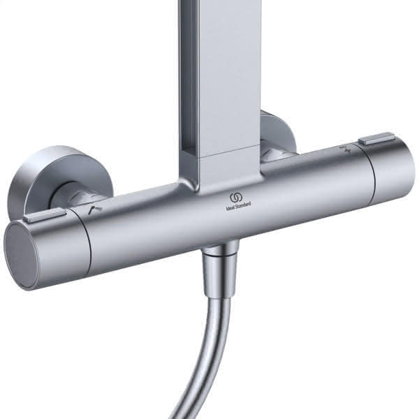 IS Duschsystem Alu+ m.CTherm Brausethem. 2 Ablagen, 2F-HB u. 2F-Kopfbrause Silver